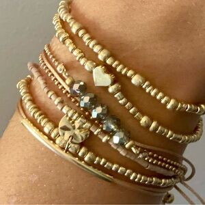 Gold and Brown Beaded Bracelet Set of 7 Bracelets